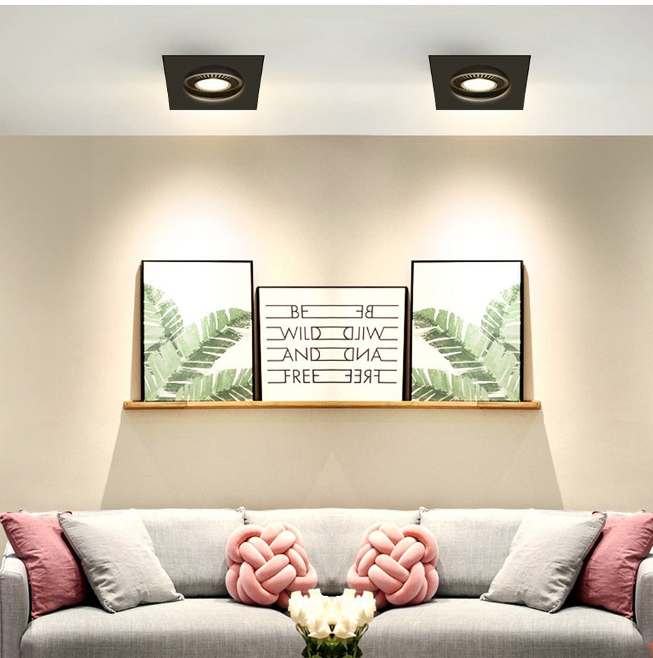 Square 360 Angle Adjustable LED COB Recessed Downlight Black/White 5W 7W 10W 12W 15W LED Ceiling Spot Light AC85-265V + Driver