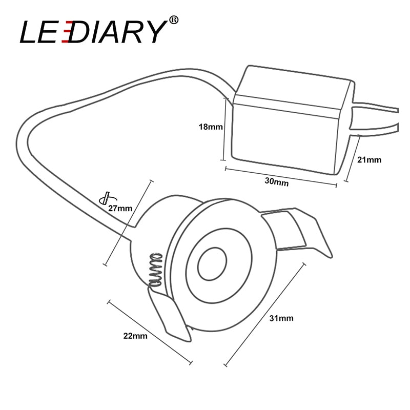 LEDIARY White Mini LED Downlight 27mm Cut Hole Under Cabinet Spot Light 1.5W for Jewelry Display Ceiling Recessed Lamp 100V-240V