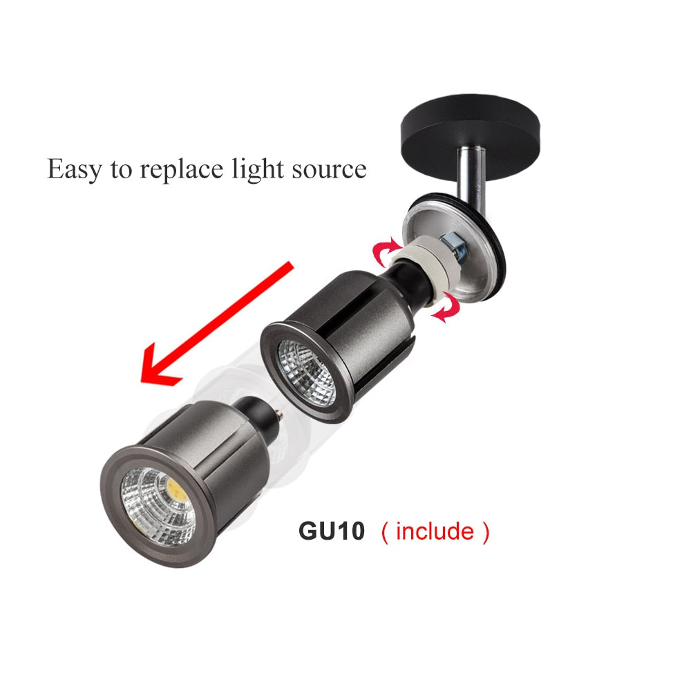 Surface Mounted 360° Rotatable LED Ceiling Track Downlight 5W 7W 9W 12W 15W GU10 Bulb Replaceable Spot Light