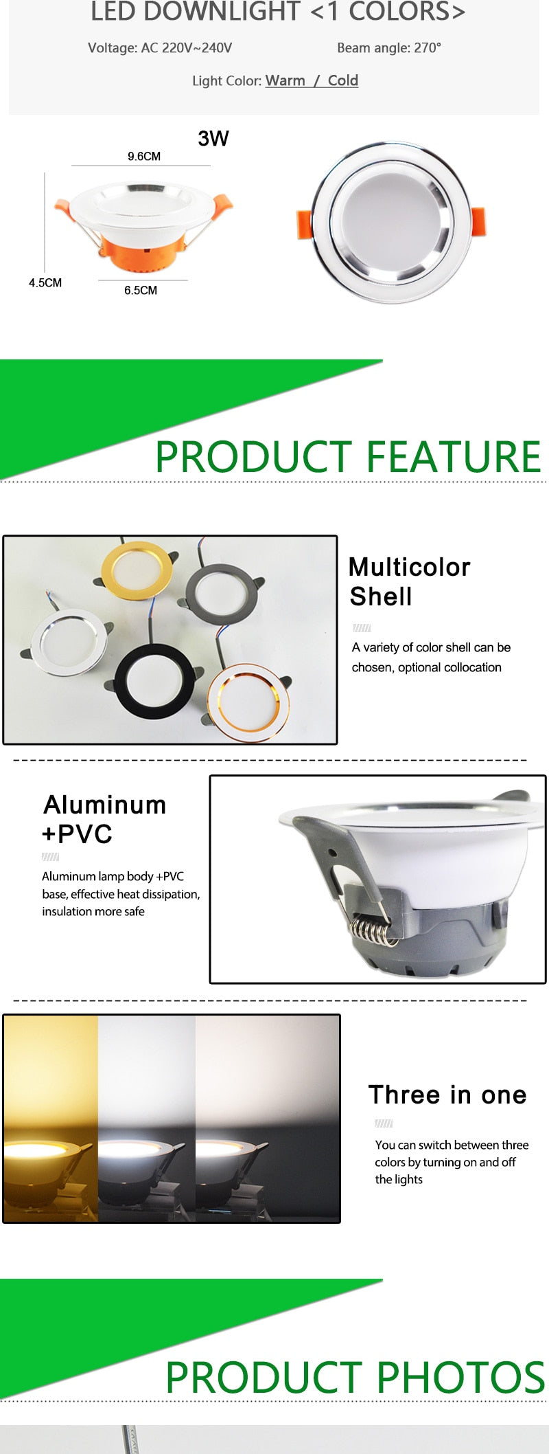 Downlight 10Pcs 3w 5w spot led lights 3000k 4500K 6000K AC 220V-240V led Downlight Kitchen living room Indoor recessed lighting