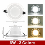 LED Downlight 3 Colors Changeable 6W LED Lamp 220V 230V 240V Spotlight Recessed Round Panel Light Indoor Lighting Downlight
