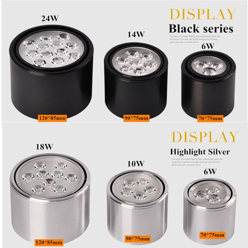 Dimmable 1pcs 6W 10W 14W 18W 24W led spot downlight High Power LED Ceiling Spot Light Kitchen Bathroom LED Downlights AC85-265V