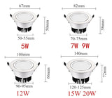 Dimmable LED COB Spotlight Ceiling lamp AC85-265V 5w 7w 9w 12w 15w Aluminum recessed downlight round led panel light Indoor lighting