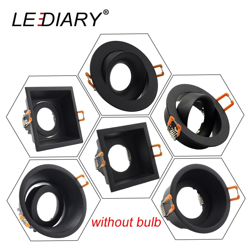 LEDIARY Black LED Downlights GU5.3 GU10 Fitting 90-265V Recessed Ceiling Spot Lamp Frame Bulb Changeable 75MM 90MM Cut Hole