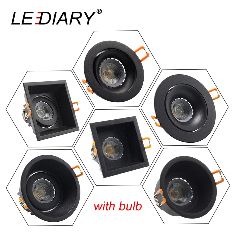 LEDIARY Black LED Downlights GU5.3 GU10 Fitting 90-265V Recessed Ceiling Spot Lamp Frame Bulb Changeable 75MM 90MM Cut Hole