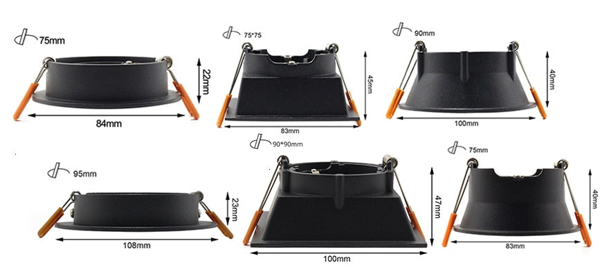 LEDIARY Black LED Downlights GU5.3 GU10 Fitting 90-265V Recessed Ceiling Spot Lamp Frame Bulb Changeable 75MM 90MM Cut Hole