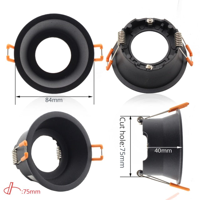 LEDIARY Black LED Downlights GU5.3 GU10 Fitting 90-265V Recessed Ceiling Spot Lamp Frame Bulb Changeable 75MM 90MM Cut Hole