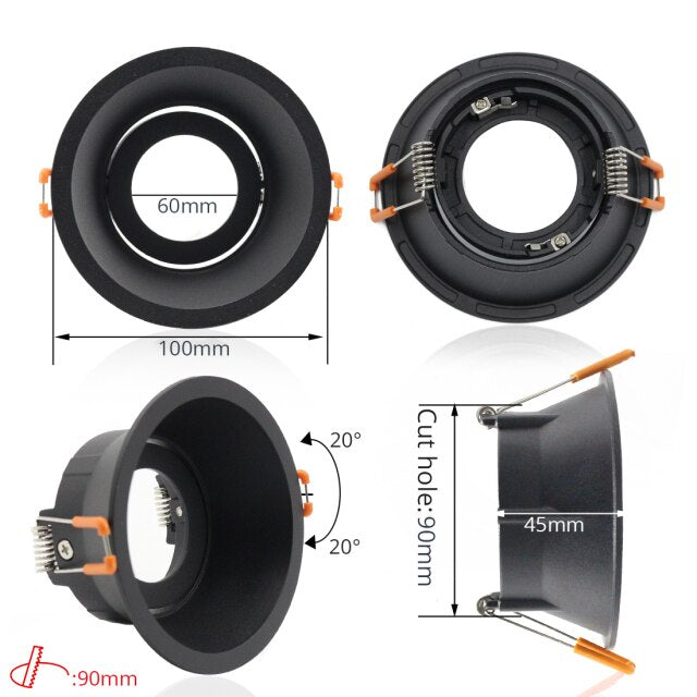 LEDIARY Black LED Downlights GU5.3 GU10 Fitting 90-265V Recessed Ceiling Spot Lamp Frame Bulb Changeable 75MM 90MM Cut Hole