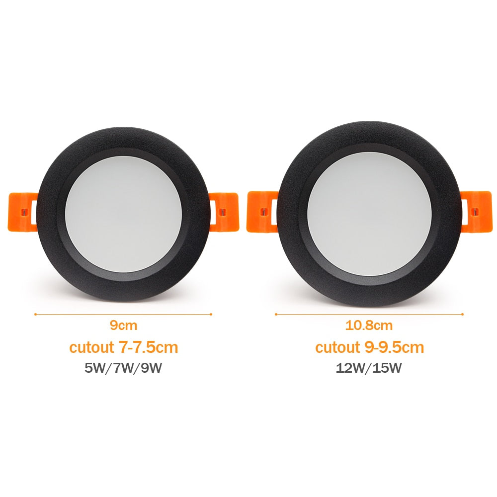 Bathroom Waterproof LED Downlight 15W 12W IP65 Recessed LED lamp lights for Outdoor waterproof Spot light AC220V 110V