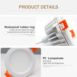 Bathroom Waterproof LED Downlight 15W 12W IP65 Recessed LED lamp lights for Outdoor waterproof Spot light AC220V 110V