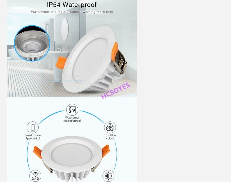 MIBOXER FUT063/FUT068/FUT069 6W 15W LED Downlight RGB+CCT Waterproof LED Ceiling Spotlight 2.4ghz remote smartphone APP control