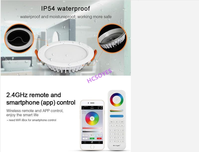 MIBOXER FUT063/FUT068/FUT069 6W 15W LED Downlight RGB+CCT Waterproof LED Ceiling Spotlight 2.4ghz remote smartphone APP control