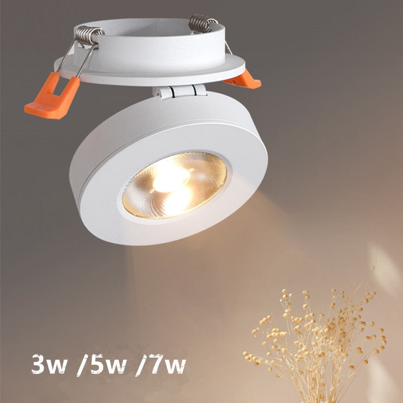 LED Embedded Ceiling Down Lamp Foldable 220V 3W/5W/7W Slim 360 Degree Rotatable Built in COB Spot light Recessed Downlight