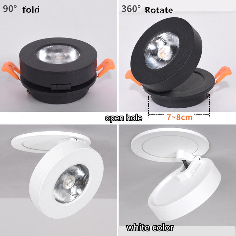 LED Embedded Ceiling Down Lamp Foldable 220V 3W/5W/7W Slim 360 Degree Rotatable Built in COB Spot light Recessed Downlight
