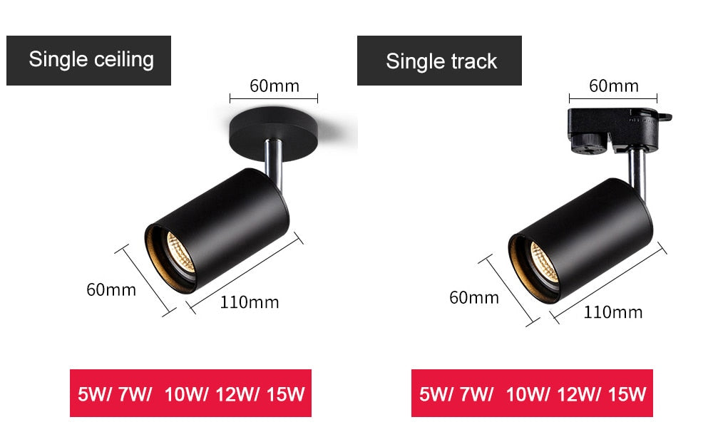 Surface Mounted 360° Rotatable LED Ceiling Track Downlight 5W 7W 9W 12W 15W GU10 Bulb Replaceable Spot Light