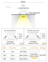 LED Ceiling Spot Light 45° Adjustable 7W 12W 20W Led light fixtur 220V Indoor Lighting for Living room Kitchen LED Downlight