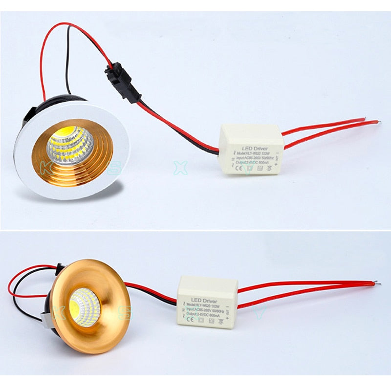 Dimmable LED COB Downlight 3W Round Mini Spotlight Ceiling AC85-265V White Lighting Bulb for Cabinet Counter Showcase
