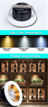 Dimmable LED COB Downlight 3W Round Mini Spotlight Ceiling AC85-265V White Lighting Bulb for Cabinet Counter Showcase
