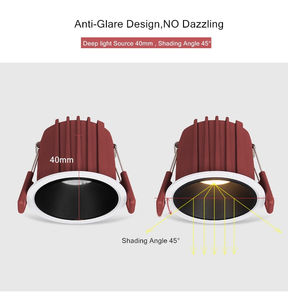DBF 2020 New Frameless Anti Glare Lens COB Recessed Downlight 7W 12W Round LED Ceiling Spot Light Bedroom Picture Background