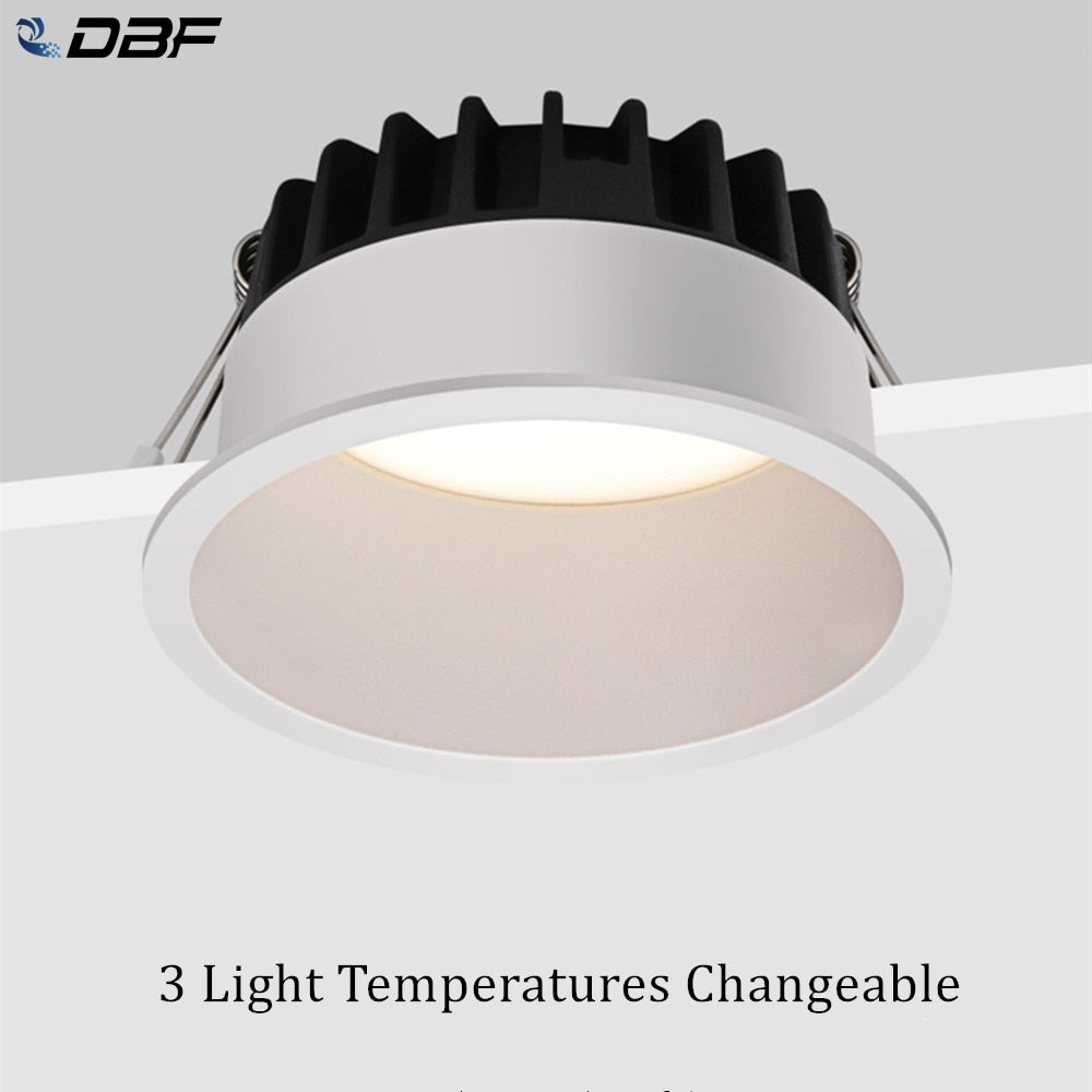DBF 2020 Frameless 3 Light Temperatures Changeable Recessed LED Downlight 7W 10W 12W 15W Round LED Ceiling Spot Light Bedroom