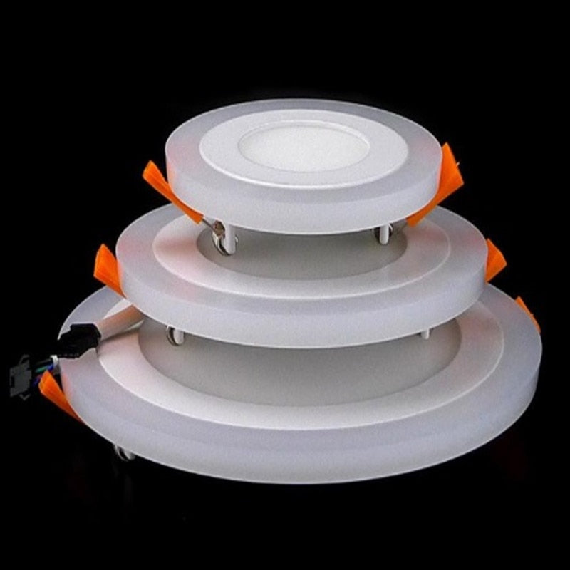 Blue+White 1pcs Round LED Panel Downlight 6W 9W 16W 24W Double LED Panel Lights AC85-265V Recessed Ceiling Panel Lamps
