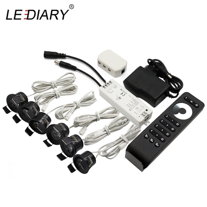LEDIARY Dimmable Multi Remot Control Downlight Cabinet Lamp Black 12V Spot LED Mini Ceiling Downlights Recessed 1.5W 27mm