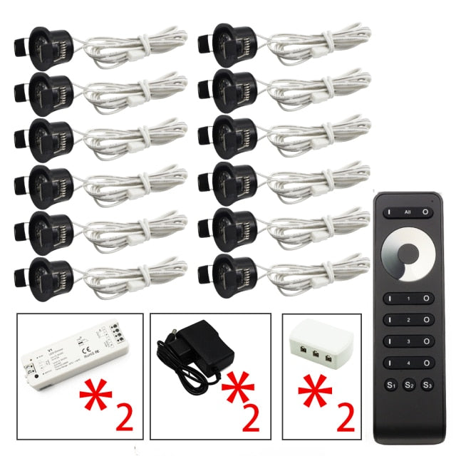 LEDIARY Dimmable Multi Remot Control Downlight Cabinet Lamp Black 12V Spot LED Mini Ceiling Downlights Recessed 1.5W 27mm