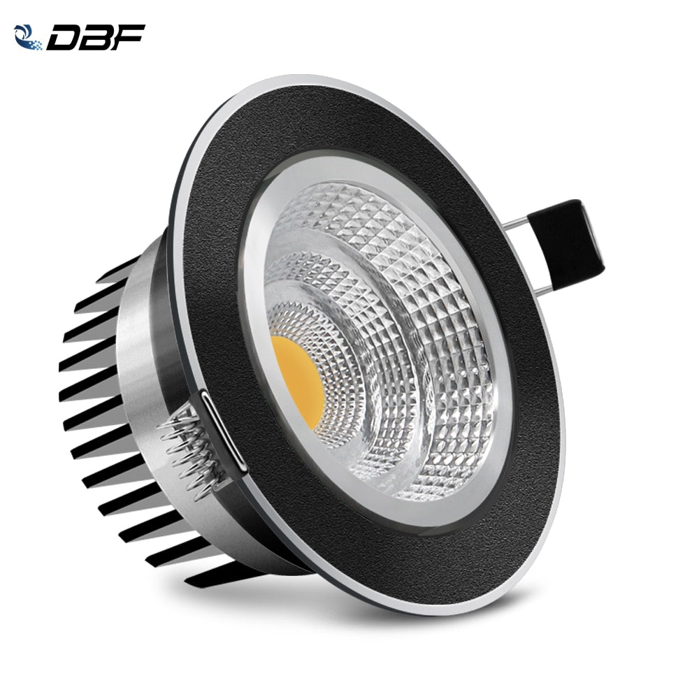 DBF Round Black Housing Embedded Downlight Dimmable 5W 7W 9W 12W Ceiling Recessed Spot Lights with AC 110V 220V LED Transformer