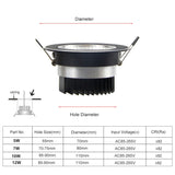 DBF Round Black Housing Embedded Downlight Dimmable 5W 7W 9W 12W Ceiling Recessed Spot Lights with AC 110V 220V LED Transformer