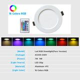 LED RGB Downlight Remote Control Dimming Round Spot Light 7W 9W RGB Color Changing Warm Cool Light