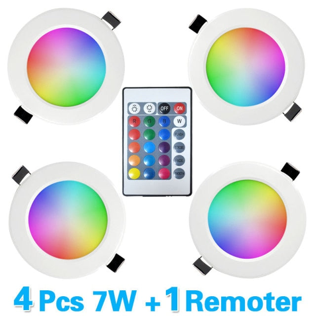 LED RGB Downlight Remote Control Dimming Round Spot Light 7W 9W RGB Color Changing Warm Cool Light
