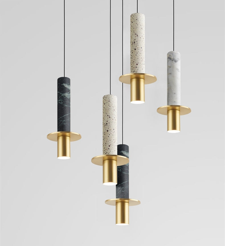 Modern Style Luxury Chandelier Personality Artistic Marble Living Room Lamp Special Cafe Bar Terrazzo Stairs Long LED Downlight