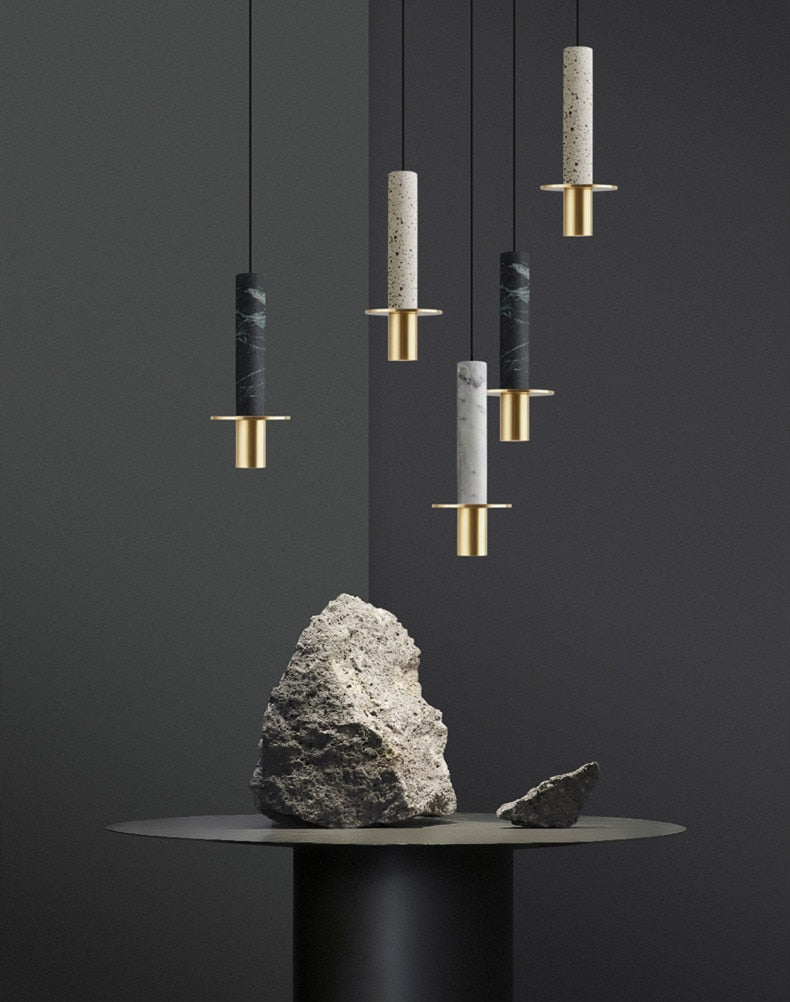 Modern Style Luxury Chandelier Personality Artistic Marble Living Room Lamp Special Cafe Bar Terrazzo Stairs Long LED Downlight