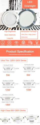 LED Downlight Downlight UltraThin AC110V 220V Led Bulb  3W 5W 9W 15W 18W led spot Bedroom Kitchen Indoor Recessed Round Light