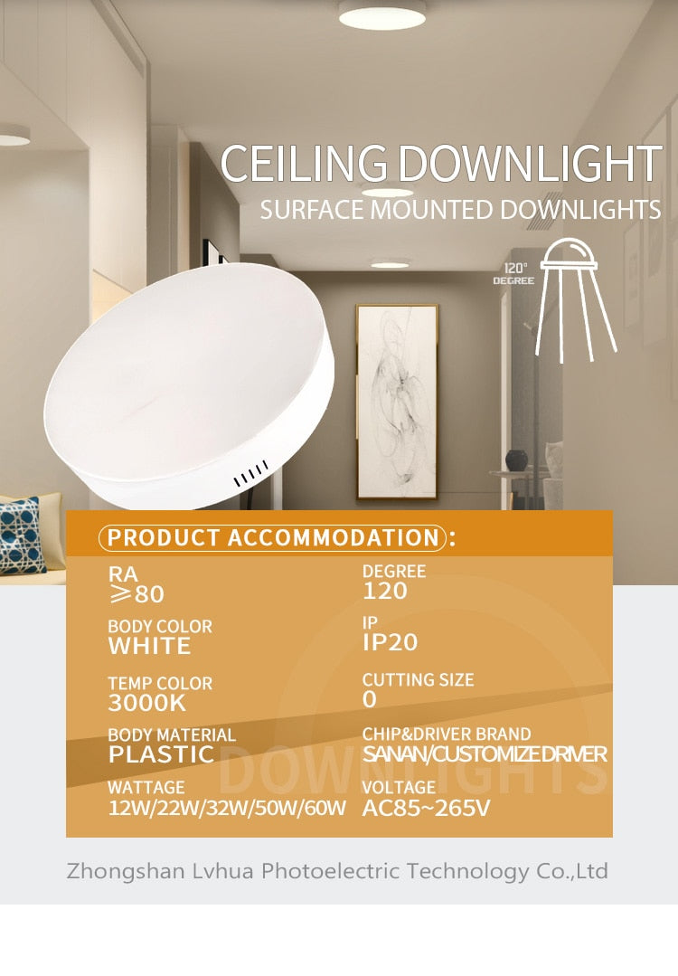 Surface Mounted Led Downlights Led Spot Light Lamp AC85~265V 12W/22W/32W/50W/60W Downlight Ceiling Spot Led Lighting Fixture for Home