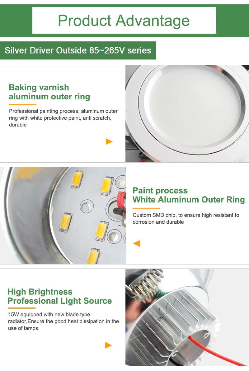 Kaguyahime 1pc/4pcs 3W-15W LED Downlight 220V 110V Round LED Recessed Spot LED Lamp Panel Light Aluminum Surface For Ceiling 10W