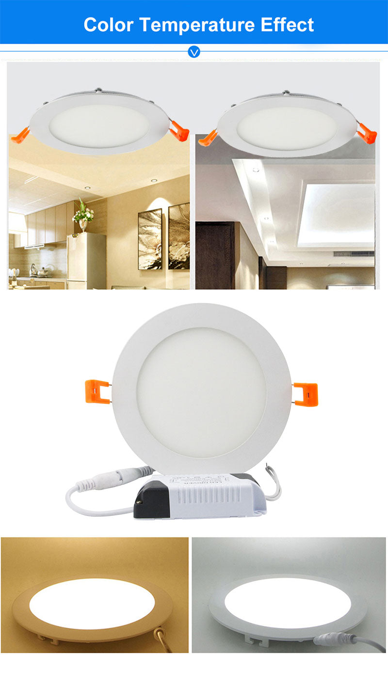 Ultra Thin LED Panel Downlight 3W 4W 6W 9W 12W 15W 18W Round/Square LED Ceiling Recessed Light AC85-265V LED Panel Light SMD2835