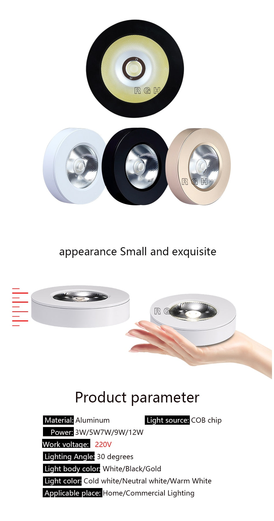 Ultra-thin LED Surface Mounted Downlight 3W 5W 7W 9W 12W Round Driverless Ceiling Spot Lamp for Cabinet Showcase Pictures Decor