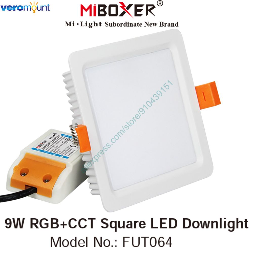 MiBoxer FUT064 9W RGB+CCT Square LED Downlight AC110V 220V Smart Indoor Lamp 2.4G RF Remote Smartphone APP WiFi Voice Control