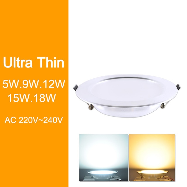 LED downlight 3W 5W 9W 12W 15W 18W downlight Silver White Ultra Thin Aluminum shell AC110V 220V Round Recessed LED Spot Lighting