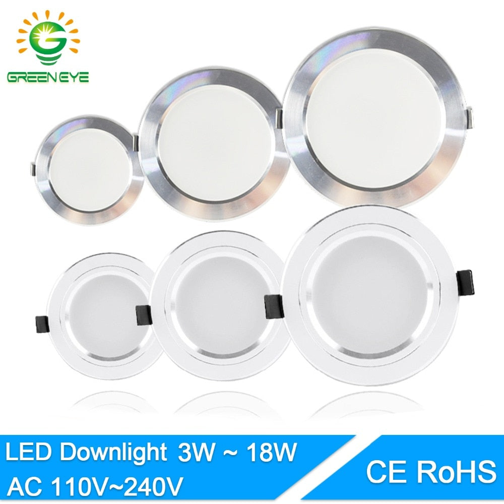 LED Downlight 3W 5W 9W 12W 15W 18W Silver White Ultra Thin Aluminum downlight AC110V 220V 240V Round Recessed LED Spot Lighting