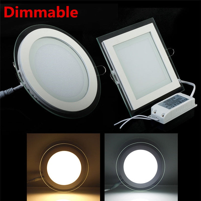 Dimmable LED DownLight Round/Square Glass Panel Downlight 6W 12W 18W  Recessed Ceiling Lights Spot Light Lamps AC85-265V