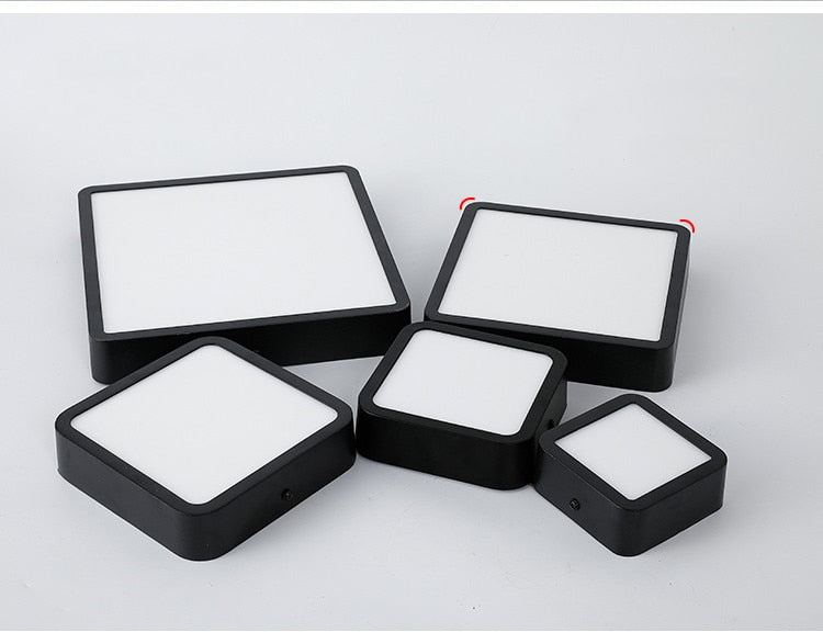 LED Panel Light 1pcs black 6W 9w 12W 18W 24w Surface Mounted LED Ceiling Lights AC85-265V Round Square LED Downlight