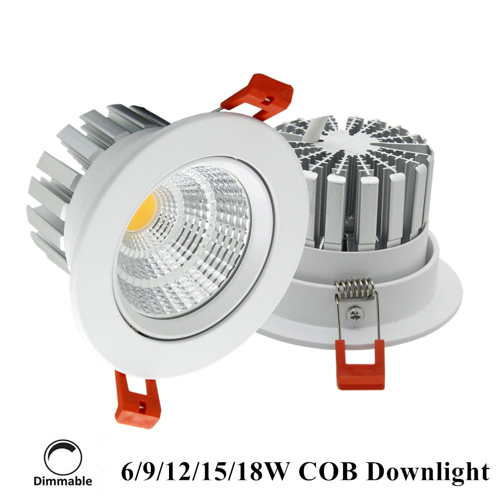 Dimmable LED Recessed Downlight 6W 9W 12W 15W 18W COB Chip LED Ceiling light Spot Lamp White/ Warm white/Natural White