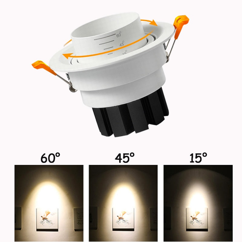 Beam Angle Adjustable 15/45/60 Degrees Recessed LED Downlight 5W 7W 10W 12W Dimmable LED Ceiling Spot Light AC90-265V 3000K