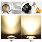 Beam Angle Adjustable 15/45/60 Degrees Recessed LED Downlight 5W 7W 10W 12W Dimmable LED Ceiling Spot Light AC90-265V 3000K