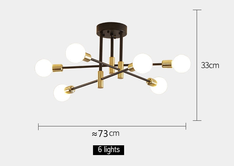 Modern Nordic E27 Black LED Ceiling Chandelier Edison Bulbs Indoor Light Fixtures For Bedroom Living Room Lamp