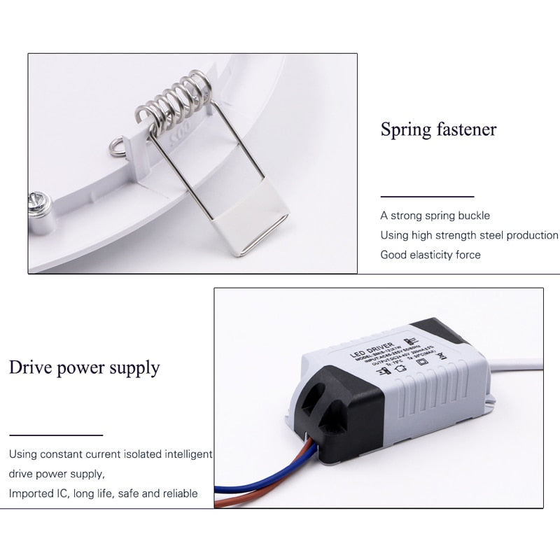 LED Panel Light 3W 4W 6W 9W 15W 18W 24W Square Circular Downlight Recessed Bathroom Ceiling Lamp AC85-265V Warm/Cold White