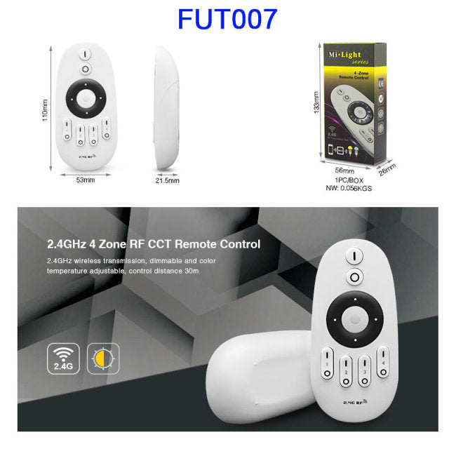 MiBOXER 2.4G 4 Zone 8 Zone wireless Remote RF RGBWW RGB CCT  led Bulb LED downlight switch led strip panel light controller