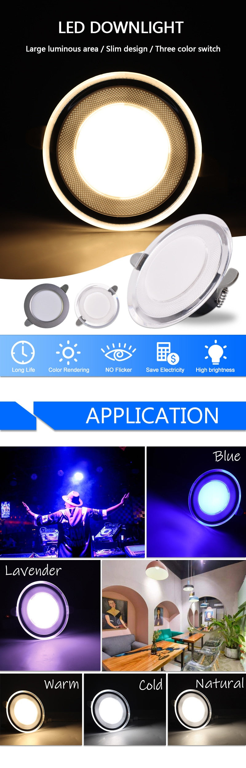 New Downlight 3W 5W ceiling led downlight AC220V six color recessed led downlight Kitchen living room Indoor recessed light spot